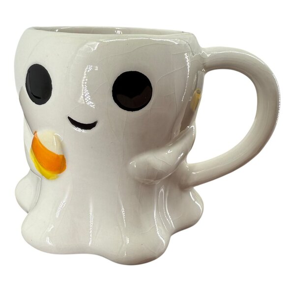 Halloween Smiling Ghost Candy Corn Ceramic Mug Jack O' Lantern Lane READ FLAW! - Picture 3 of 11
